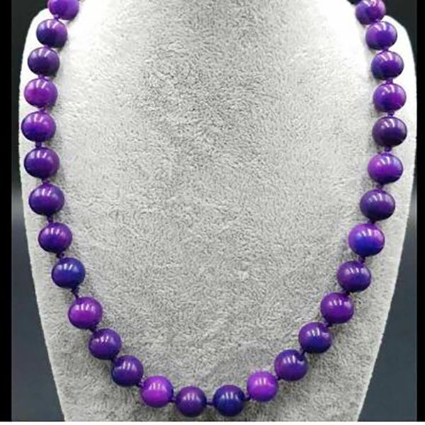

fashion jewelry 14mm purple stone gemstone round beaded necklace 18 "aaa, Silver