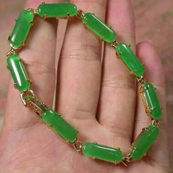 

new plate chinese icy green jade saddle rectangle bangle bracelet, Golden;silver