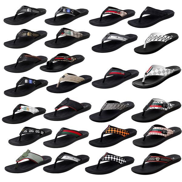 

luxury brand soft bottom colorful striped men's flip flops summer sandals flip flops beach sliders leather flat bottom designer slipper, Black