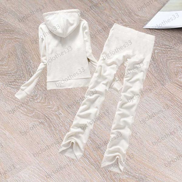 

juicy tracksuit womens two piece pants solid colors hooded regular long sleeve loose straight trousers brand joker women clothing 9 colors, White