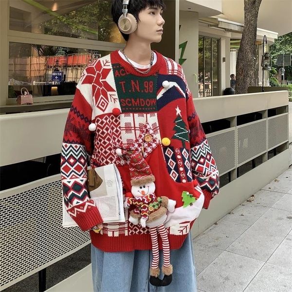 

men's sweaters christmas sweater pullover snow man designer brand thick knitted clothing for male fashion winter warm 221207, White;black