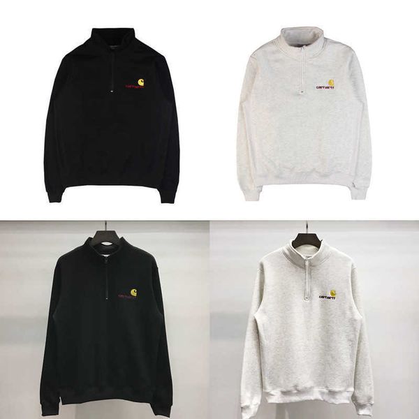 

1pjb 2023 new men's hoodies sweatshirt north america brand carhart half zip with fleece letter embroidery loose men and women pullover, Black