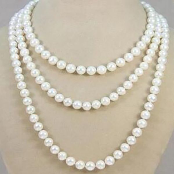 

fashion jewelry 8-9mm white freshwater pearl necklace 50" aaa, Silver