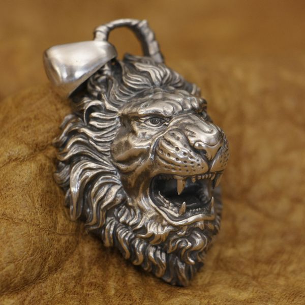 

linsion 925 sterling silver roaring lion pendant mens punk jewelry 3 size ta386