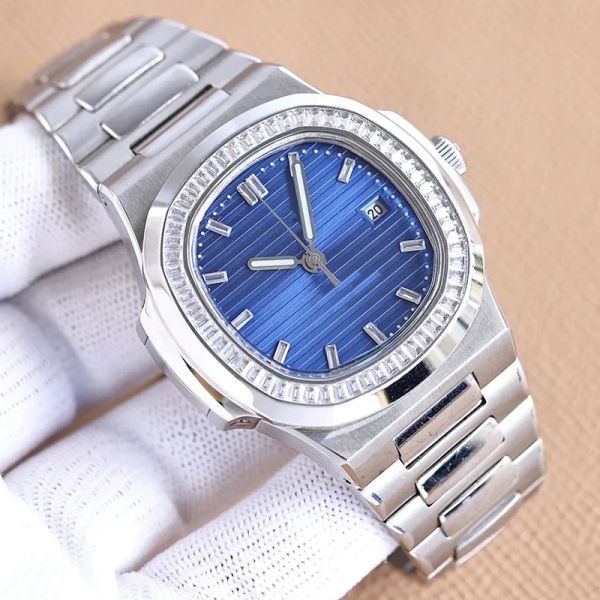 

mens watches automatic mechanical watch 40mm diamond case steel strap business wristwatches gift wristwatch, Slivery;brown