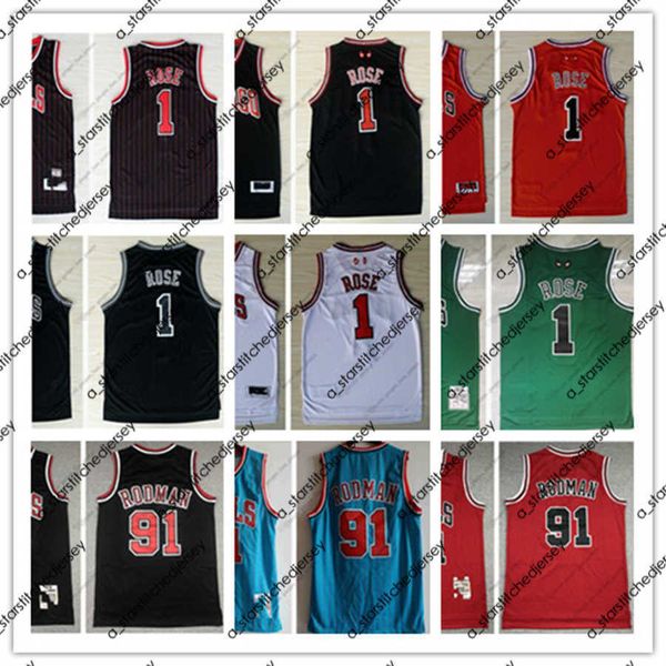 

basketball jerseys 2022 new retro mitchell and ness basketball jerseys 1 derrick rose 08-09 91 dennis rodman 95-96 97-98, Black;red