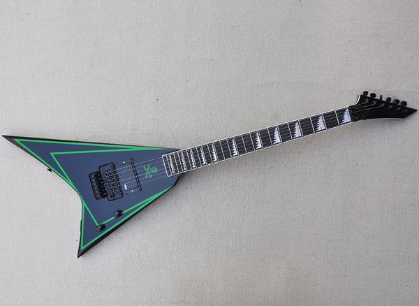 

black v electric guitar with green sticker floyd rose rosewood fingerboard 24 frets can be customized as request