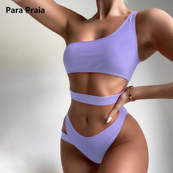 

swim wear para praia 2023 women cut out bathing suit solid one piece swimwear bandeau monokini one shoulder swimsuit female swim wear t22120