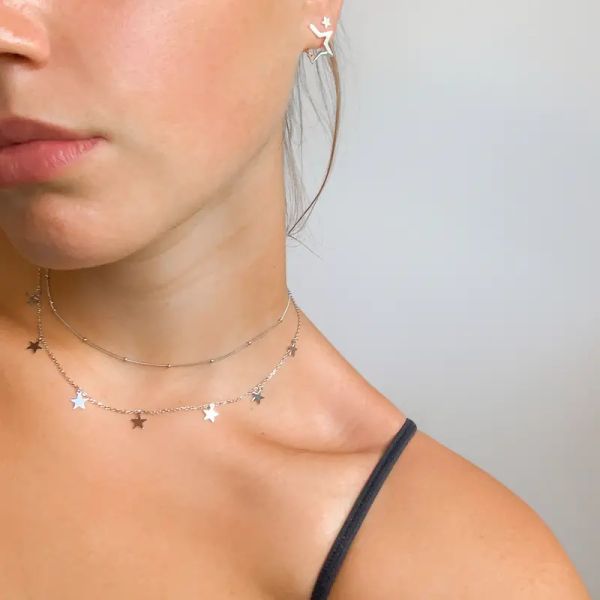 

necklace designer jewelry necklaces chain chains multi star charm necklace, Silver