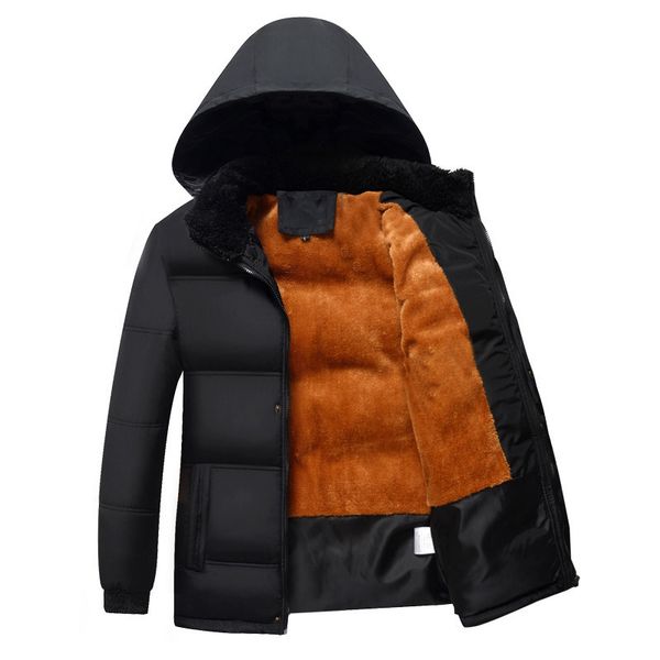 

men's down parkas winter casual padded jacket hooded thick coats waterproof medium and long size windbreaker plush thicken 1 221207, Black