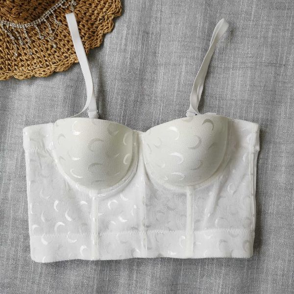 

ordering sweet cool milk fishbone sling with transparent lace mesh gauze small moon jacquard bottoming top, White