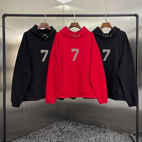 

new oversized men essentials hoodies season 7 flocking sweatshirt hip hop hoodie pullover, Black