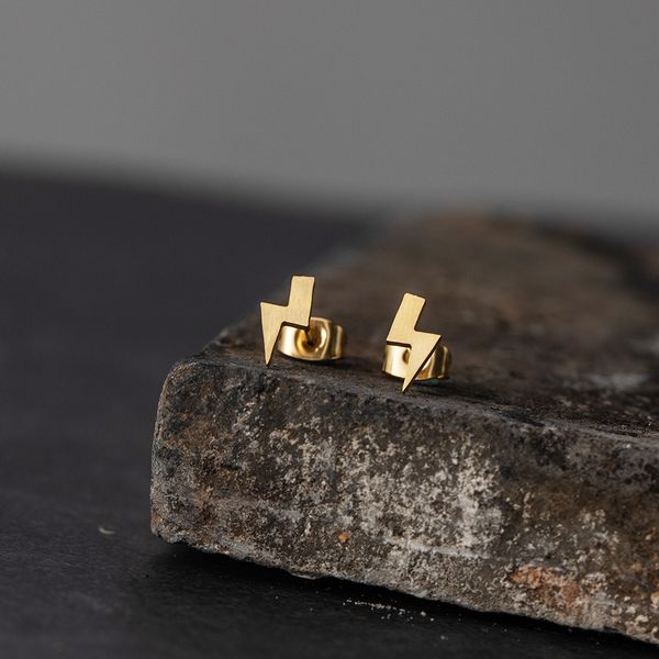 

small lightning bolt earring stud thunder jewelry stainless steel ear cuff z shape magic ear accessories gifts for christmas, Golden;silver