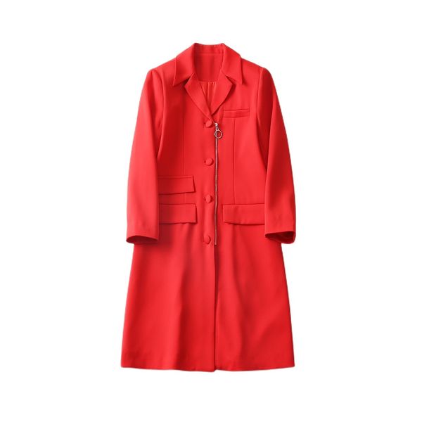 

temperament new lapel front button zipper straight tube mid long windy dress, Black;gray