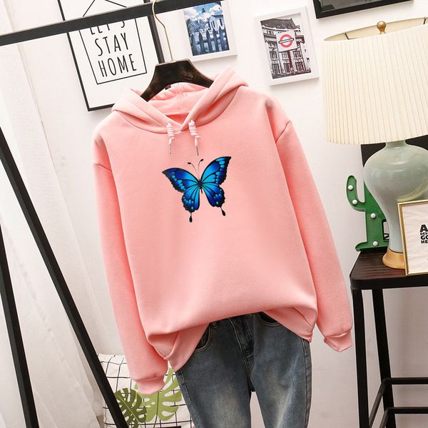 

women's fashion casual loose size student hoodie letter printing pullover, Black