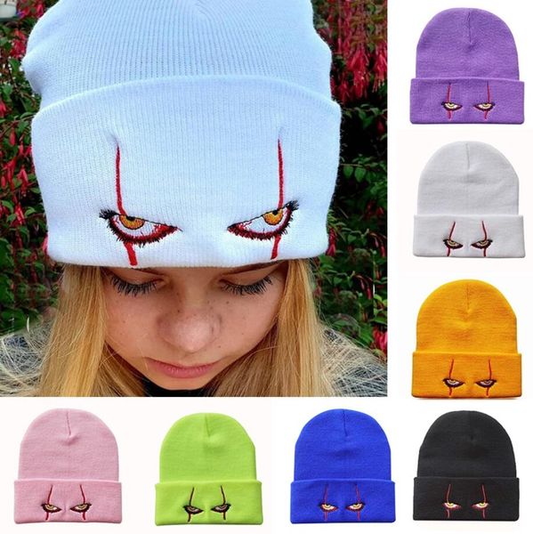 

winter outdoor beanie for child knitted funny caps pennywise scary eyes hood hat for kids casual bob outside skulls hats, Blue;gray