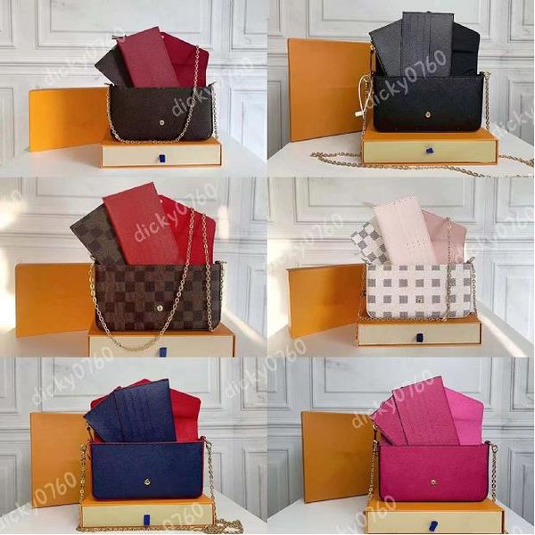 

leather clutch handbags for women multi fashion pochette chain purse three-piece combination bags presbyopic mini messenger bag card holder