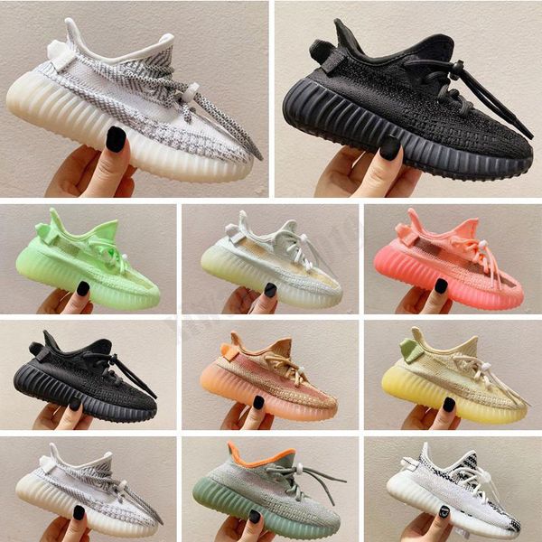 

2022 children sports sneakers boys and girls athletic outdoor trainers baby yeezies black white yellow kids running shoes size 25-35