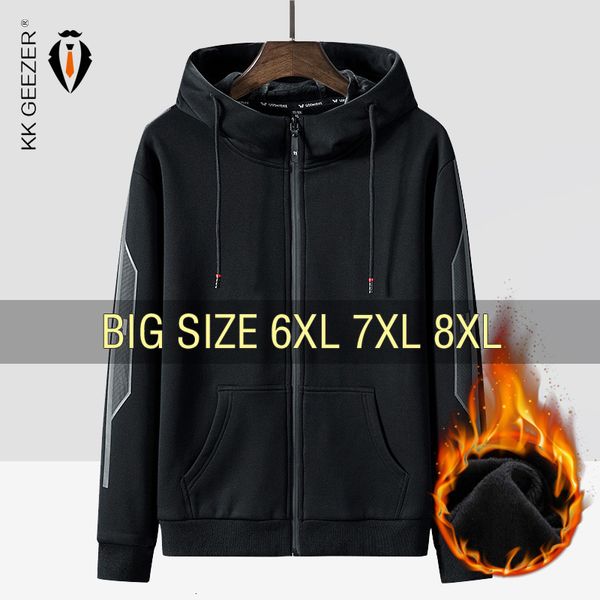 

mens hoodies sweatshirts winter men fleece black 68% cotton 5xl 6xl 7xl 8xl zipper plus size streetwear hooded sportswear autumn 221207