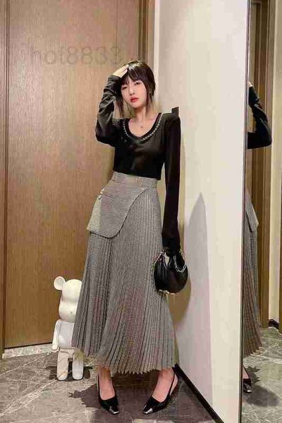

casual dresses designer high end autumn and winter gold waist button decorative irregular design wool pleated half skirt 5eay, Black;gray