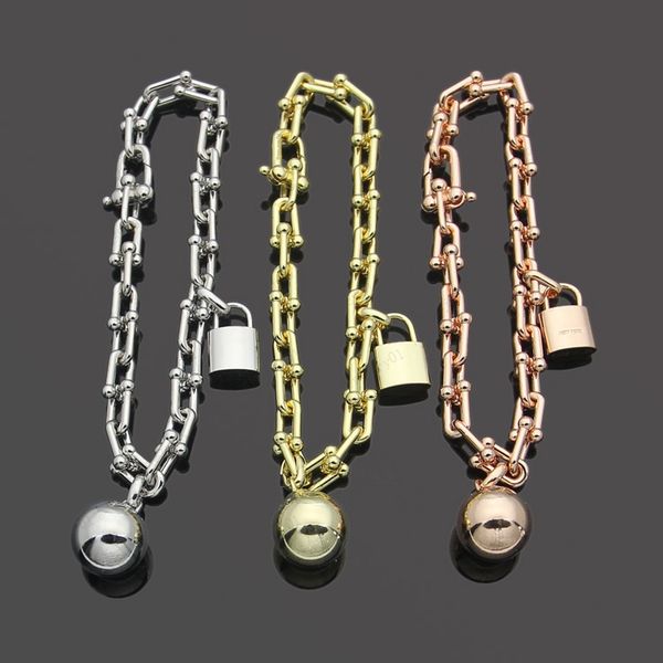 

round beads lock head gold chain luxury designer signature heart bracelet diamond 18k gold plated 925 stainless steel wedding valentine&#039, Black