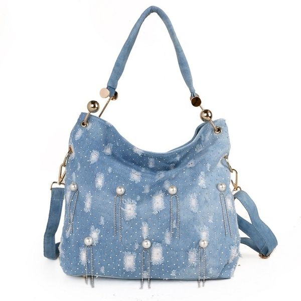 

evening bags fashion pearl denim women shoulder large capacity jean tote crossbody 221208
