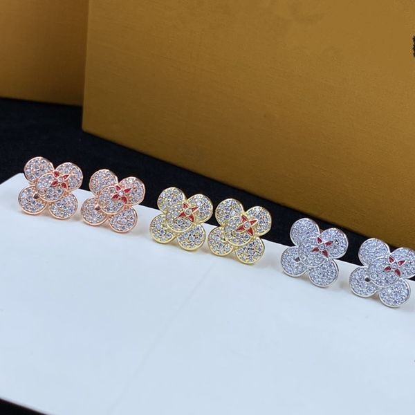 

with boxes luxury women fashion stud earrings designer flower studs retro pendant quality engagement earring for lady wholesale 3colors, Golden;silver