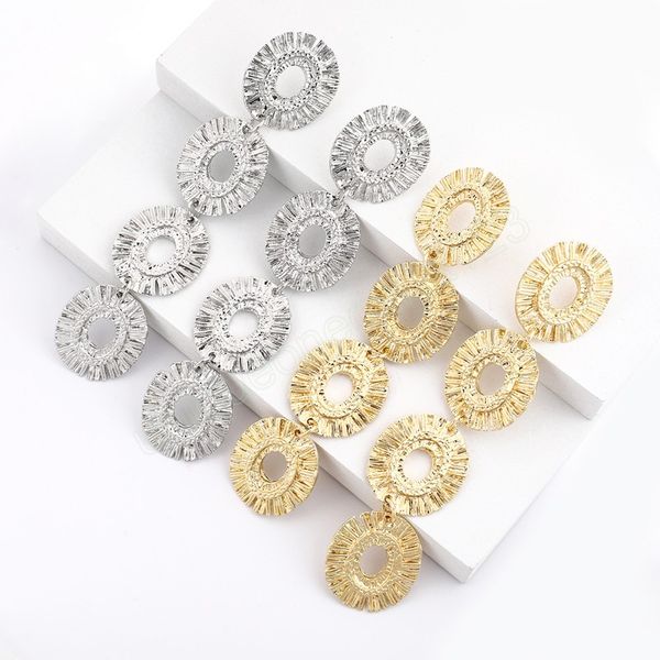 

pendant metal dangle earrings for women vintage multilayer geometric round long drop earrings bright jewelry 2023, Silver