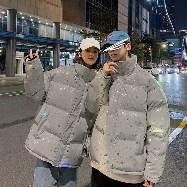 

women's down parkas winter women cotton clothing fashion street reflective glossy parka coat thick warm cotton padded jacket couples 22, Black