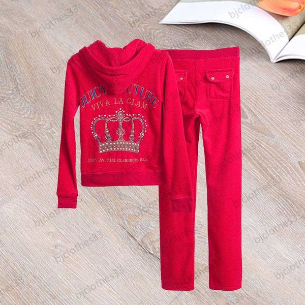 

juicy tracksuit womens two piece pants back diamond ornament crown print regular hooded slim straight loose casual trousers women clothes 6, White