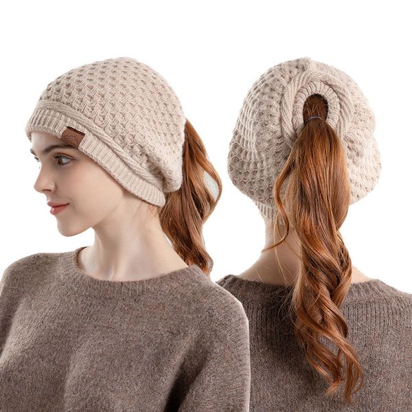 

warm earmuff in autumn and winter women's hat ponytail knitted cap fashion wool hats tide breathable, Blue;gray