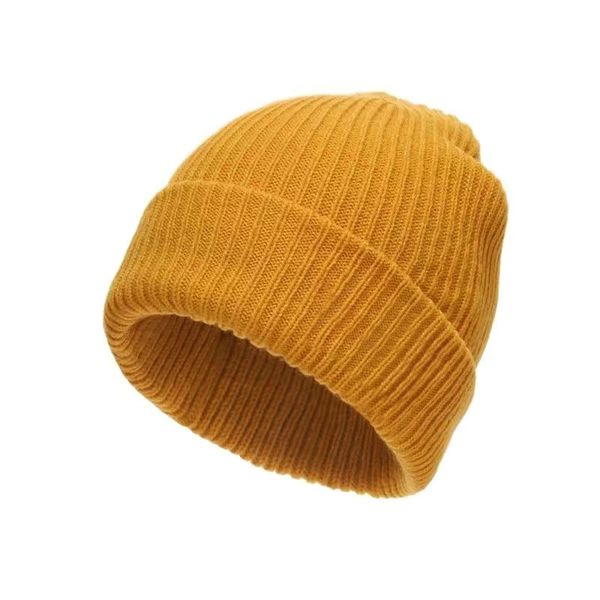 

winter cap mens beanie brand warm beanies fashion european american women double-layer folded knit womens woolen hat, Yellow