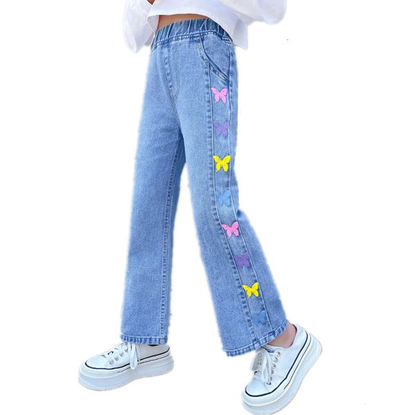 

trousers elegant design teenager kids jeans for girls denim pants teen children's butterfly clothing 4 5 7 9 11 13 14 years 221207, Blue