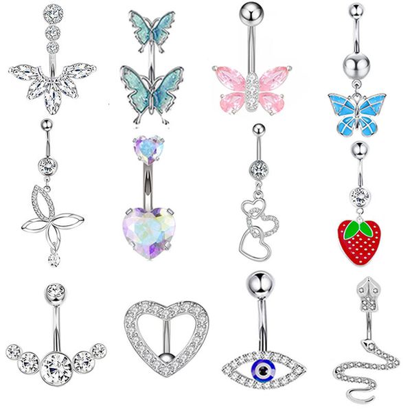 

navel bell button rings 1pcs butterfly belly piercing jewelry 14g heart ring body bee bars ombligo 221208, Silver