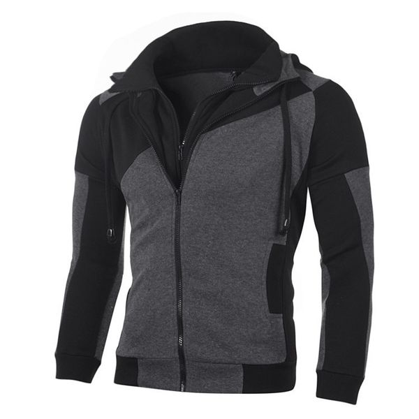 

mens hoodies sweatshirts mrmt brand colorblock double zipper hooded cardigan for male slim hoodie sweatshirt 221207, Black