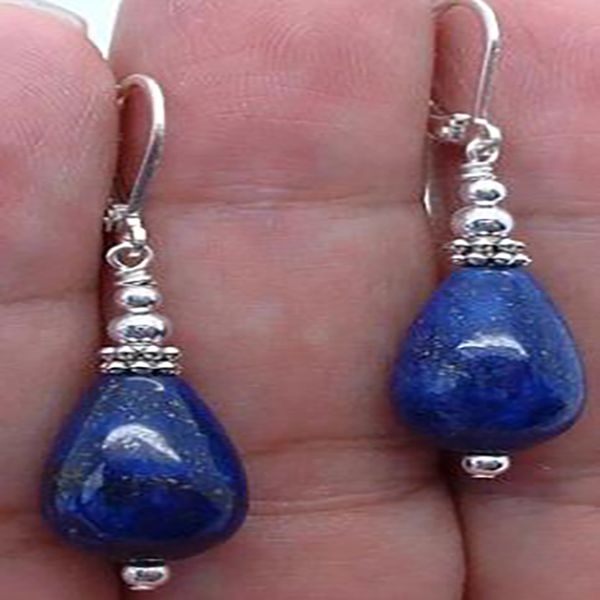 

women's fashion blue lapis lazuli gem sterling silver leverback earrings, White