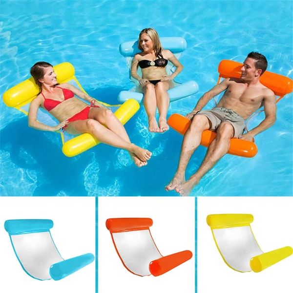 

pvc summer inflatable foldable floating row swimming pool water hammock air mattresses bed beach water sports lounger chair with 1pcs pump g