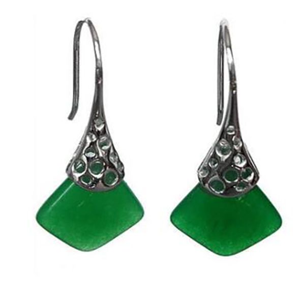 

fashion jewelry 925 silver natural green jade earrings aaa, White