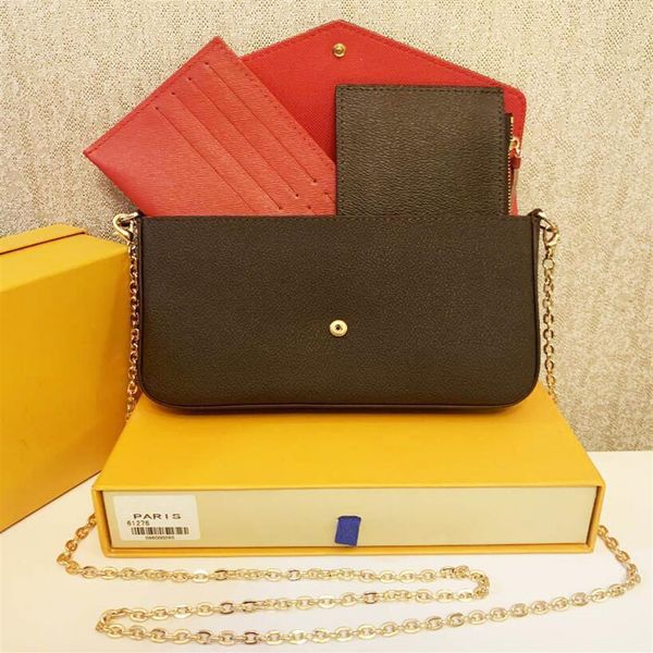 

luxurys designers bags 3pcs set accessories women crossbody leather purse messenger handbags flowers shoulder lady leather with bo264x, Red;black