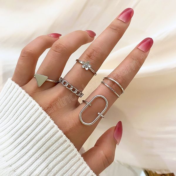 

fashion rings for women silver color chain flower geometric finger ring party jewelry gift