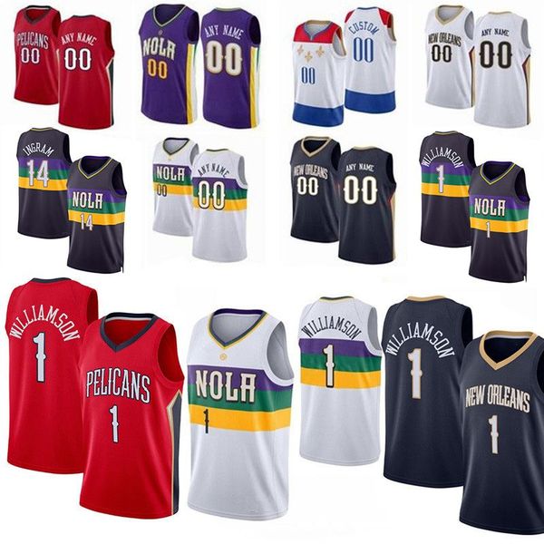 

men zion 1 williamson nop pelican new orlean basketball jersey brandon ingram cj mccollum jonas valanciunas herbert jones trey murphy alvara, Black;red