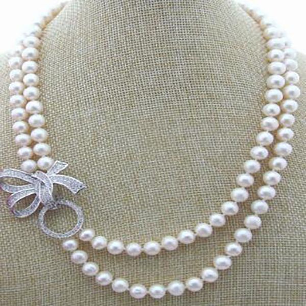 

fashion jewelry 2row 8-9mm white pearl necklace 20inch aaaa, Silver