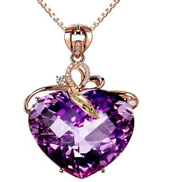 

fashion jewelry 925 silver mosaic purple crystal heart-shaped pendant necklace