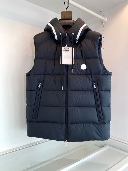 

men's hooded down vest women's thickened coat autumn and winter street sports warmth, Black;white