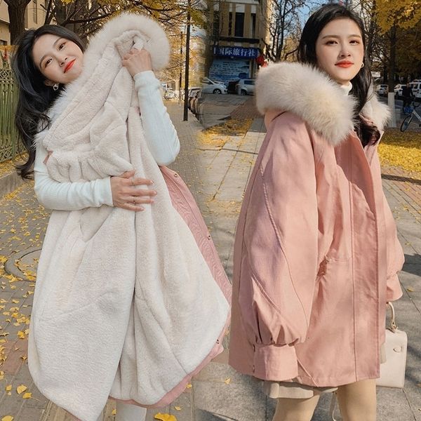 

women's down parkas large size winter padded clothes female style big hair collar cotton jackets for women long thick mujer 221207, Black