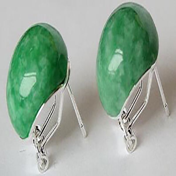 

charming jewelry simple style 925 silver natural green jade stud earrings, White