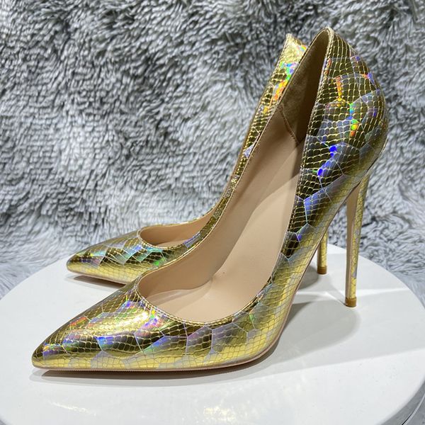 

2023 designer gold crocodile effect women shoes brand red bottom pointy toe high heel shoe for party club 12cm 10cm 8cm slip on red soles sp, Black