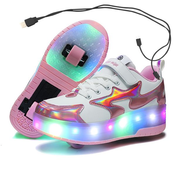 

sneakers kids led usb charging roller shoes glowing light up luminous sneakers with wheels kids rollers skate for boy, Black;red