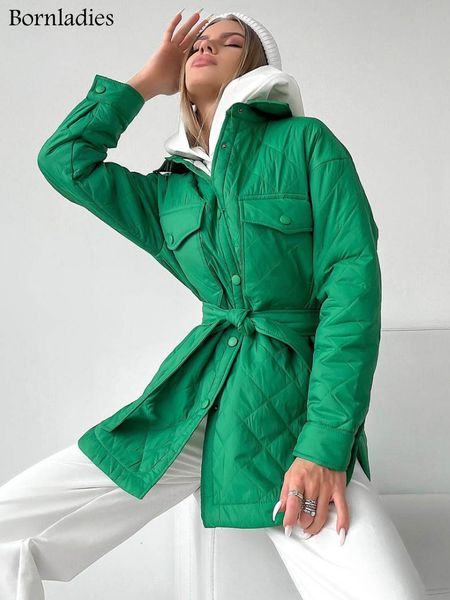 

women's down parkas bornladies plaid quilted jacket women loose thin puffer coat vintage belted outwear autumn winter ladies oversize 2, Black