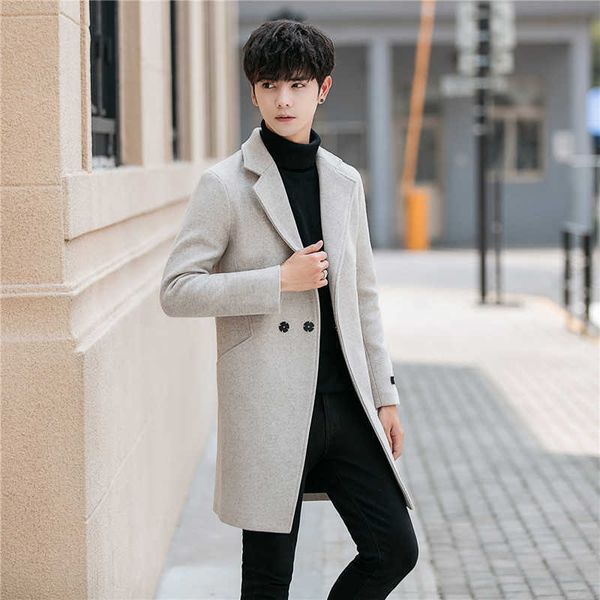 

men's jackets autumn and winter men's windbreaker 2019 new korean fashion slim casual wool coats long men's thick warm woolen, Black;brown